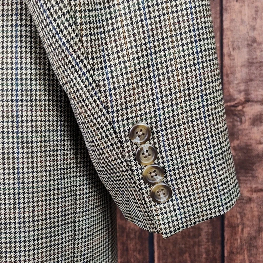 Wool Houndstooth 2 Button Single Breast Single Vent Excellent Condition